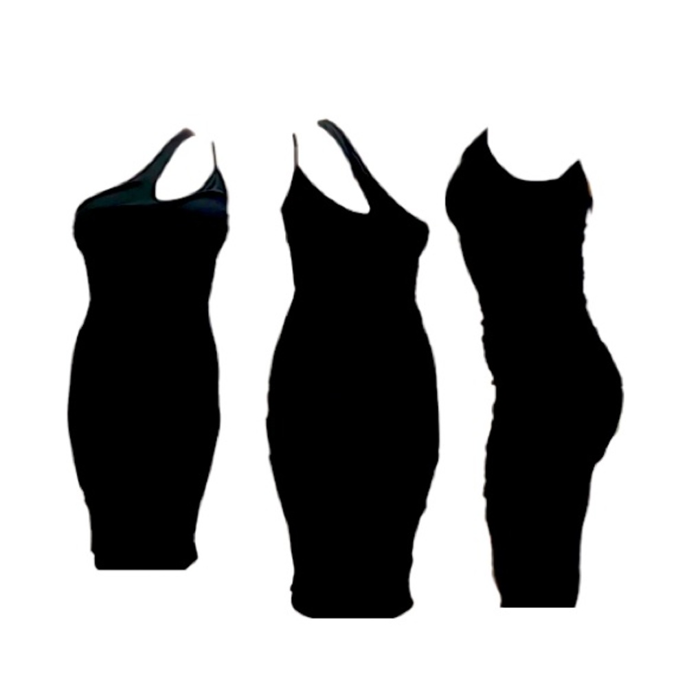 Black ribbed midi dress .